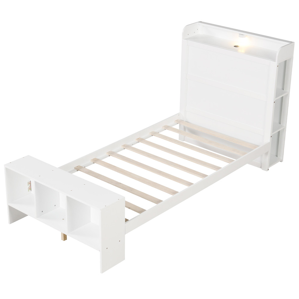 Modern Platform Bed with USB Charging,Twin Full Size Bed Frame with Storage Shelves & 3 Color LED Headboard Lights