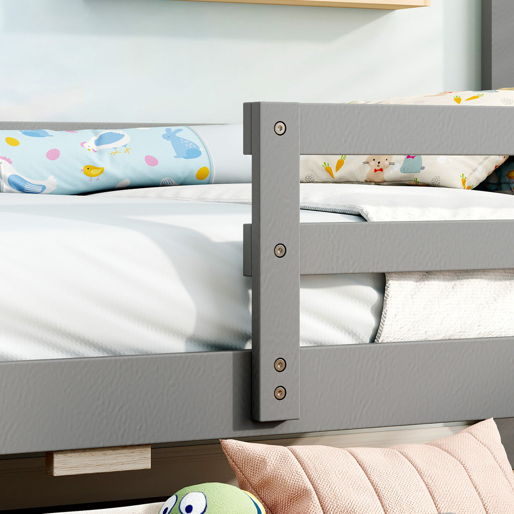 Solid Wood Twin House Bed with Blackboard & Storage, Kids DIY Playful Bed Frame