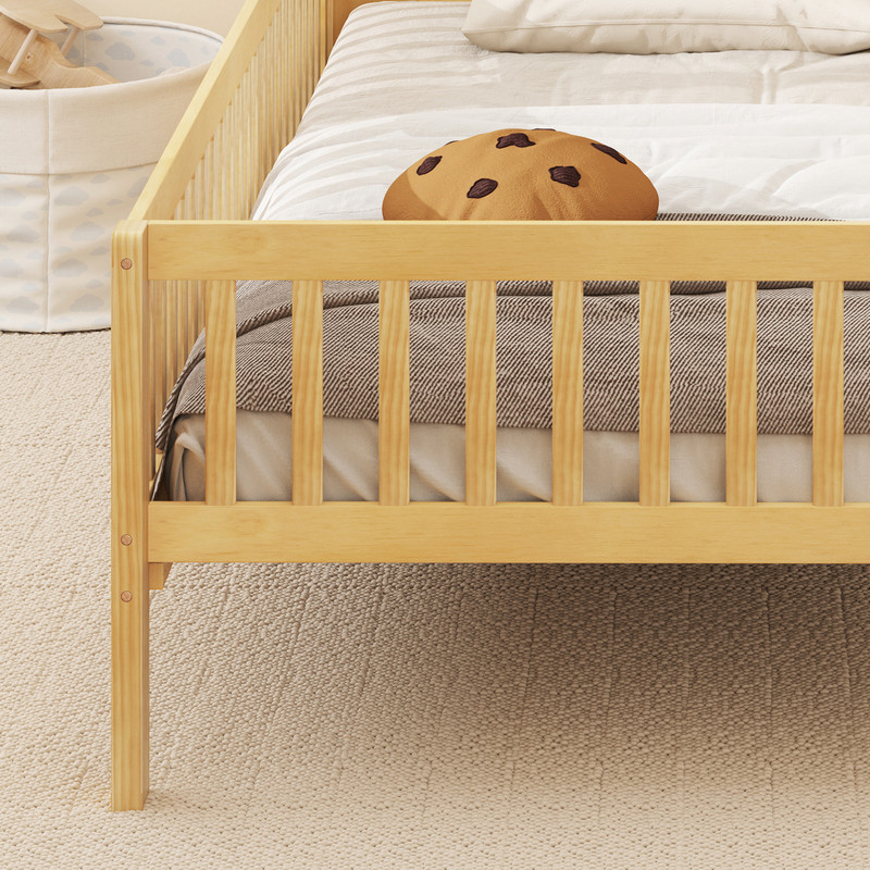 Twin Size Kids Montessori Bed with House-Shaped Headboard & Built-in Storage Shelf