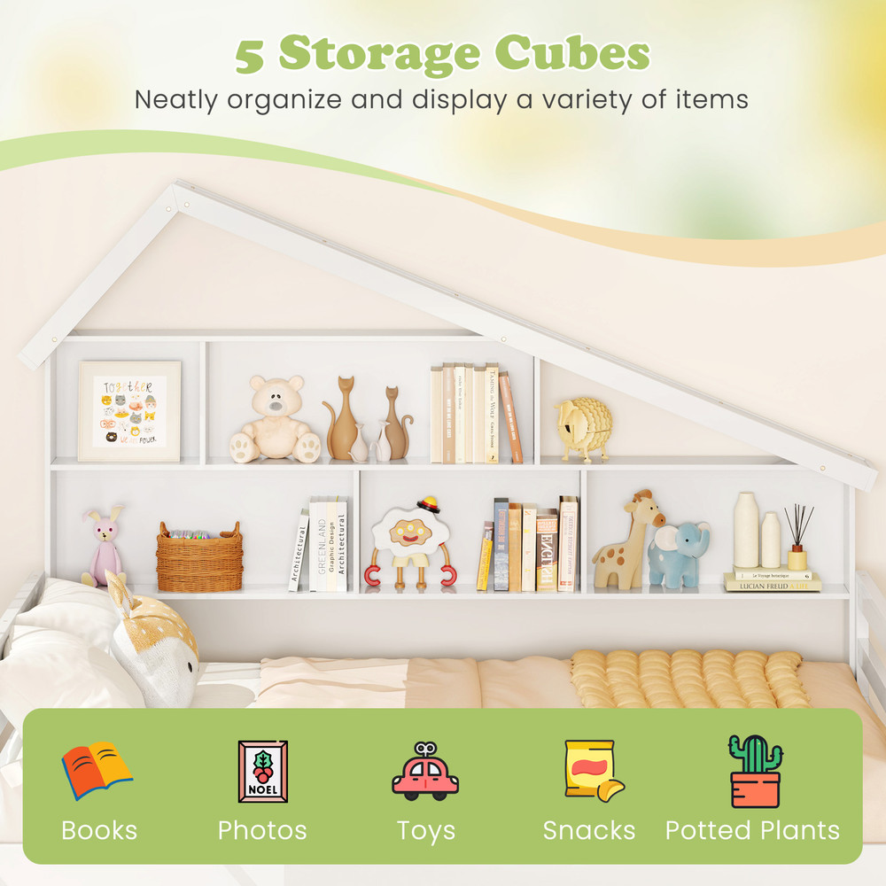 HouseShaped Full Size Daybed With Twin Size Trundle Sturdy Wood Frame Storage Cubes 6