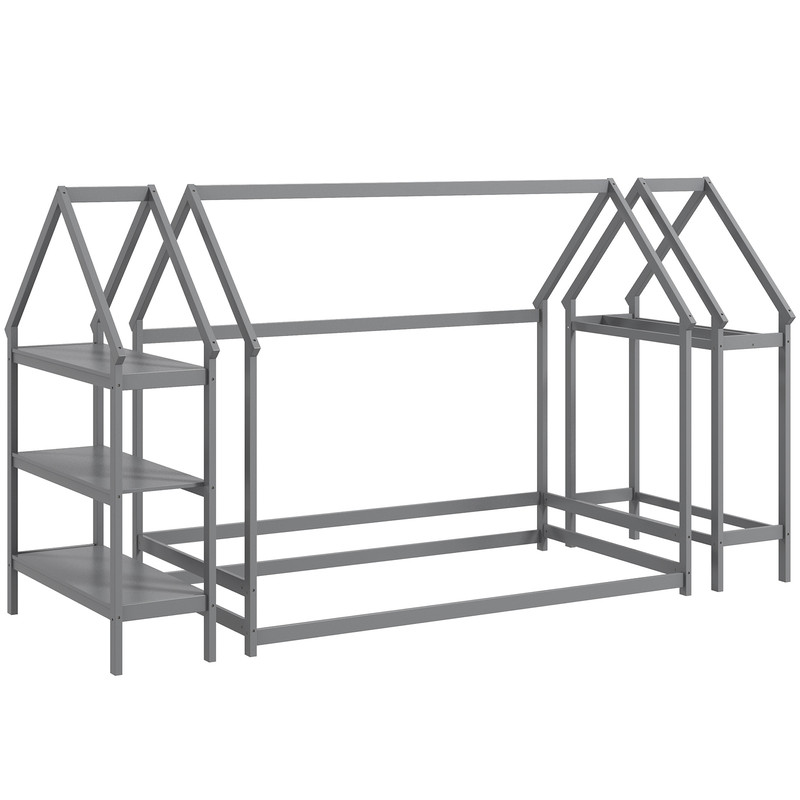 Twin Size Montessori Floor House Bed With Detachable Storage Shelves 4