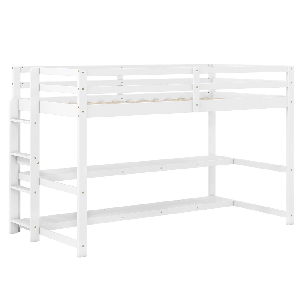 SpaceSaving Twin Loft Bed With Storage Shelves Perfect Kids House Bed For Small Rooms 3