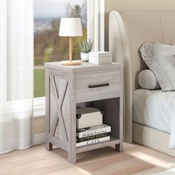 farmhouse nightstand with drawer and shelf antique brush white for bedroom & living room