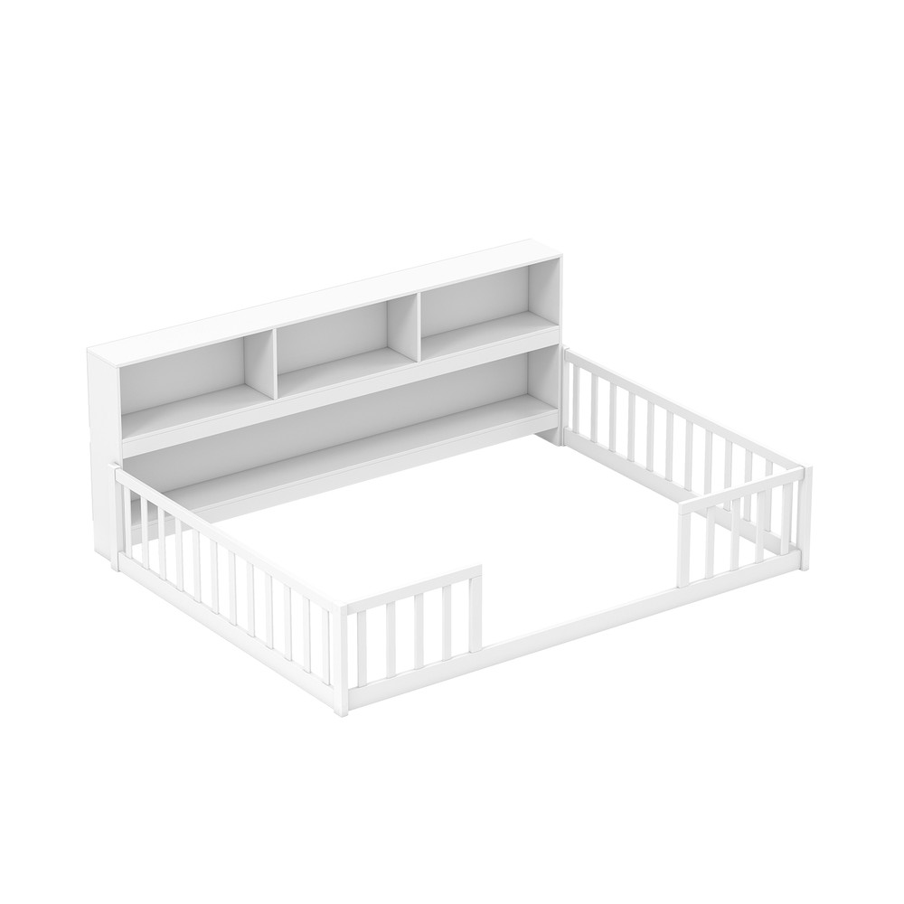 Full Size Montessori Floor Bed With Bookcase 1