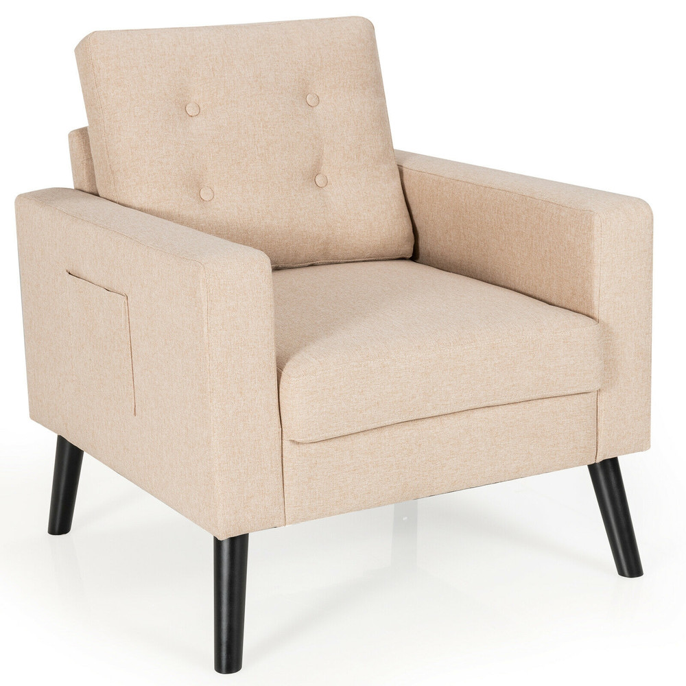 MidCentury Upholstered Armchair Club Chair With Rubber Wood Legs In Beige Comfortable  Durable Acce 6