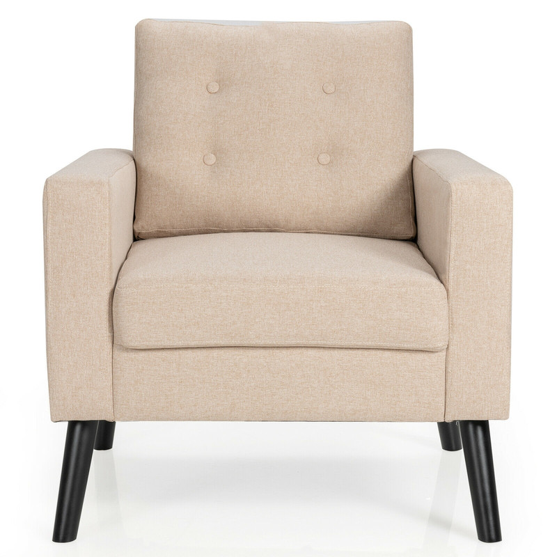 MidCentury Upholstered Armchair Club Chair With Rubber Wood Legs In Beige Comfortable  Durable Acce 0