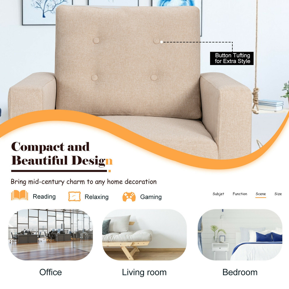 MidCentury Upholstered Armchair Club Chair With Rubber Wood Legs In Beige Comfortable  Durable Acce 3