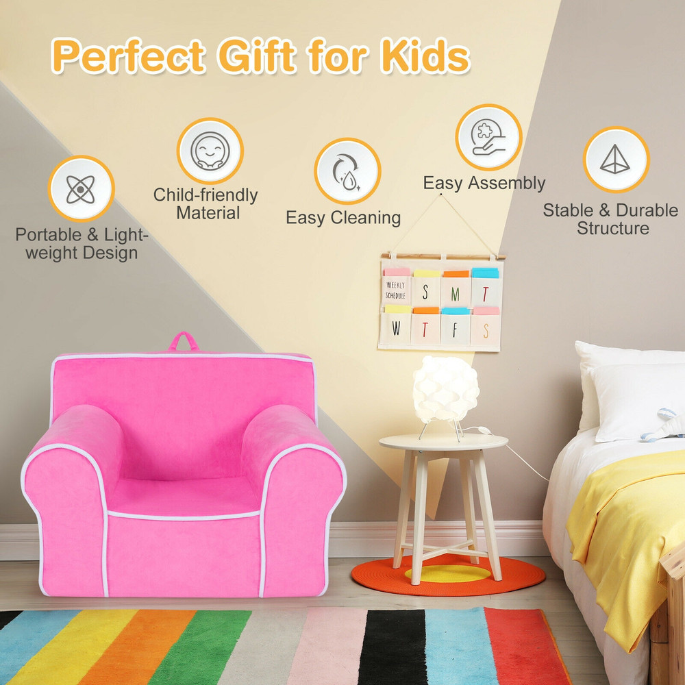 Soft Pink Velvet Upholstered Kids Sofa With HighQuality Sponge Comfortable Safe Toddler Couch For 2