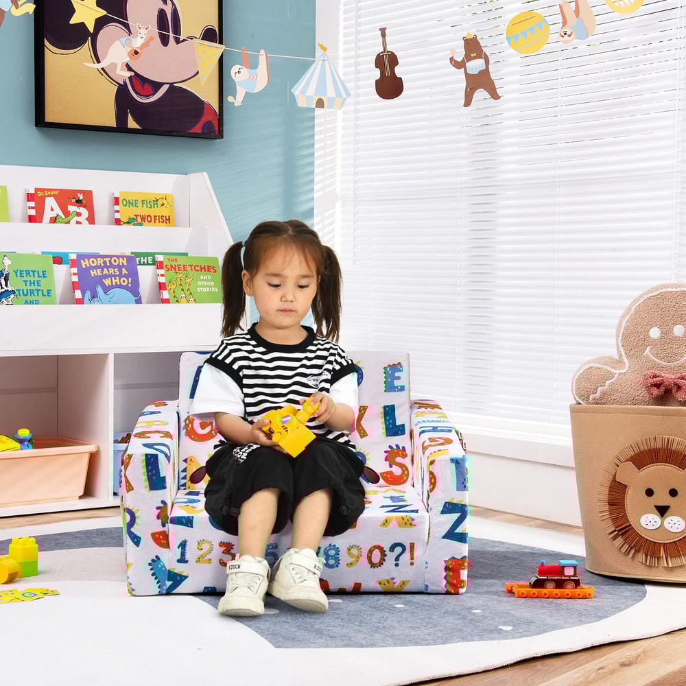 Multicolor 2in1 Convertible Kids Sofa Chair Velvet Toddler Couch Sleeper With Armrests Storage And 1