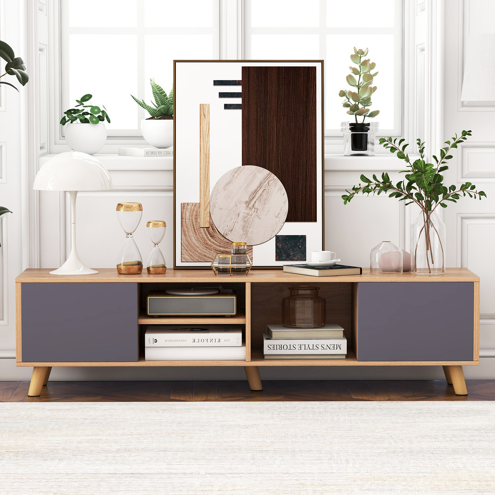 63 TV Stand Cabinet For TVs Up To 65 Inch With Open Shelves Living Room Storage 1