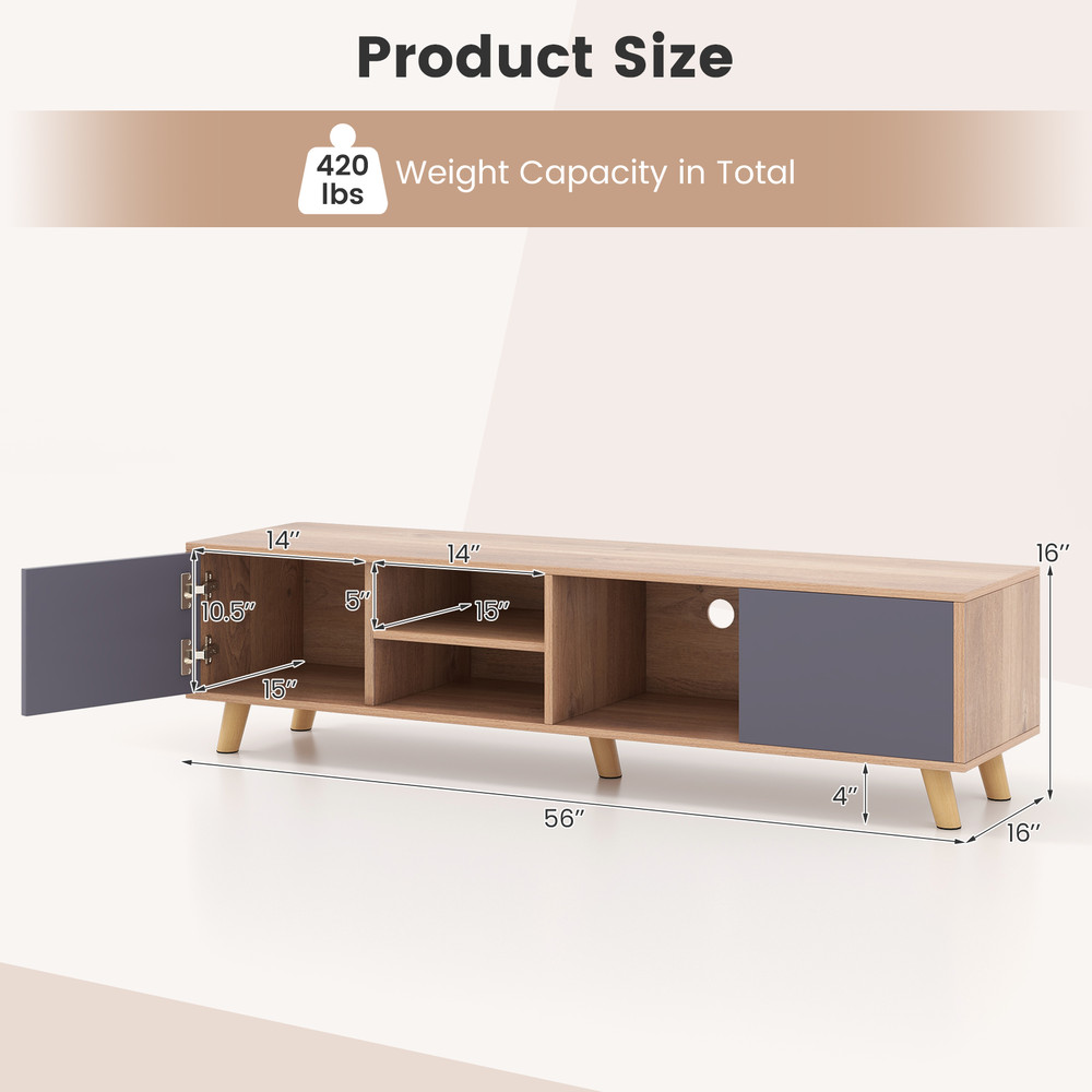63 TV Stand Cabinet For TVs Up To 65 Inch With Open Shelves Living Room Storage 6