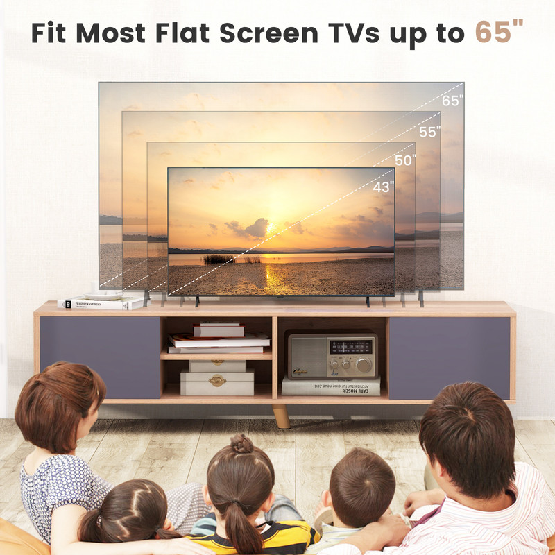 63 TV Stand Cabinet For TVs Up To 65 Inch With Open Shelves Living Room Storage 7