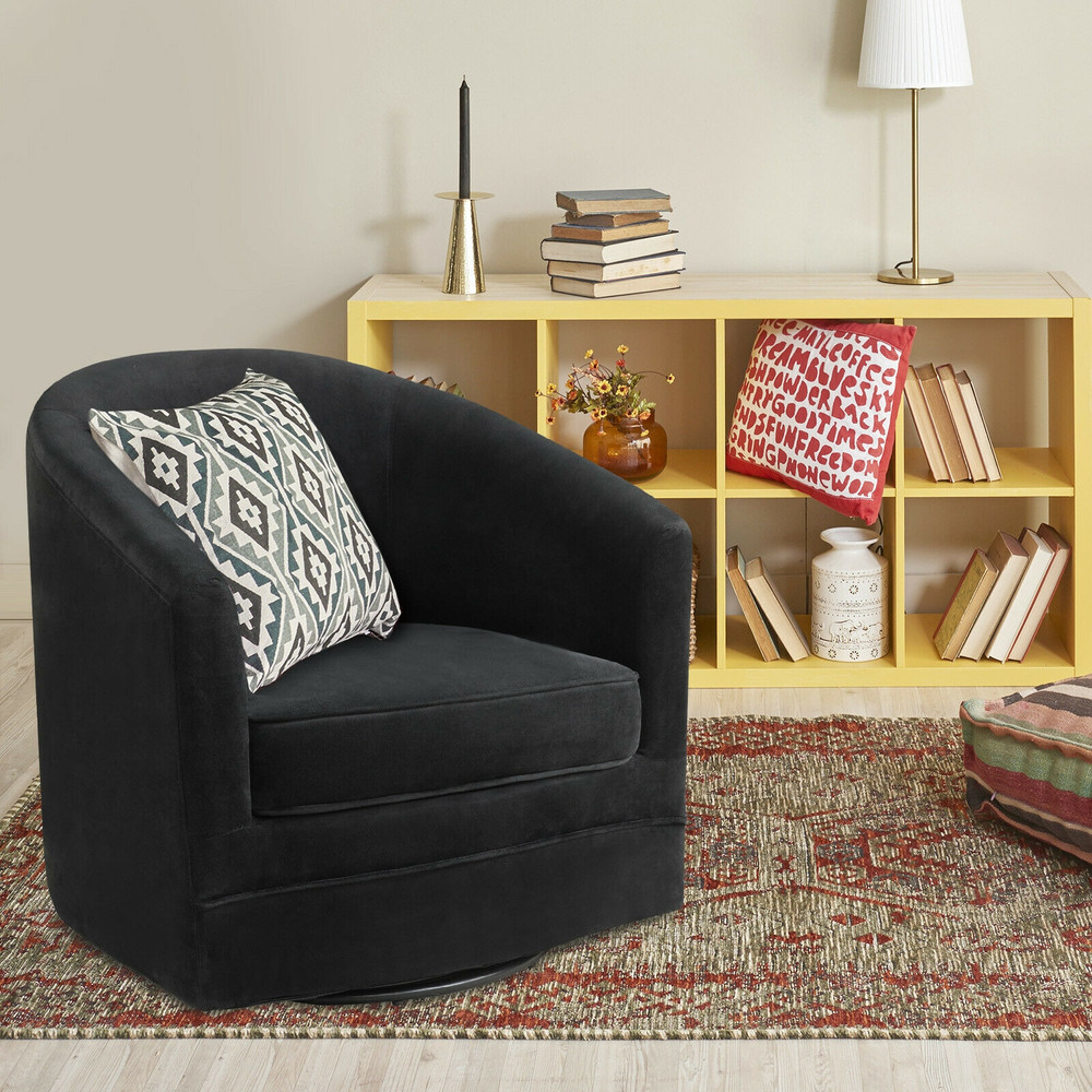 Modern Swivel Accent Chair With 360Degree Rotation  Sturdy Metal Base Easy Assembly 0