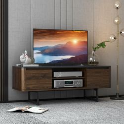 wooden tv stand with 2-door storage cabinets, holds tvs up to 55 inches
