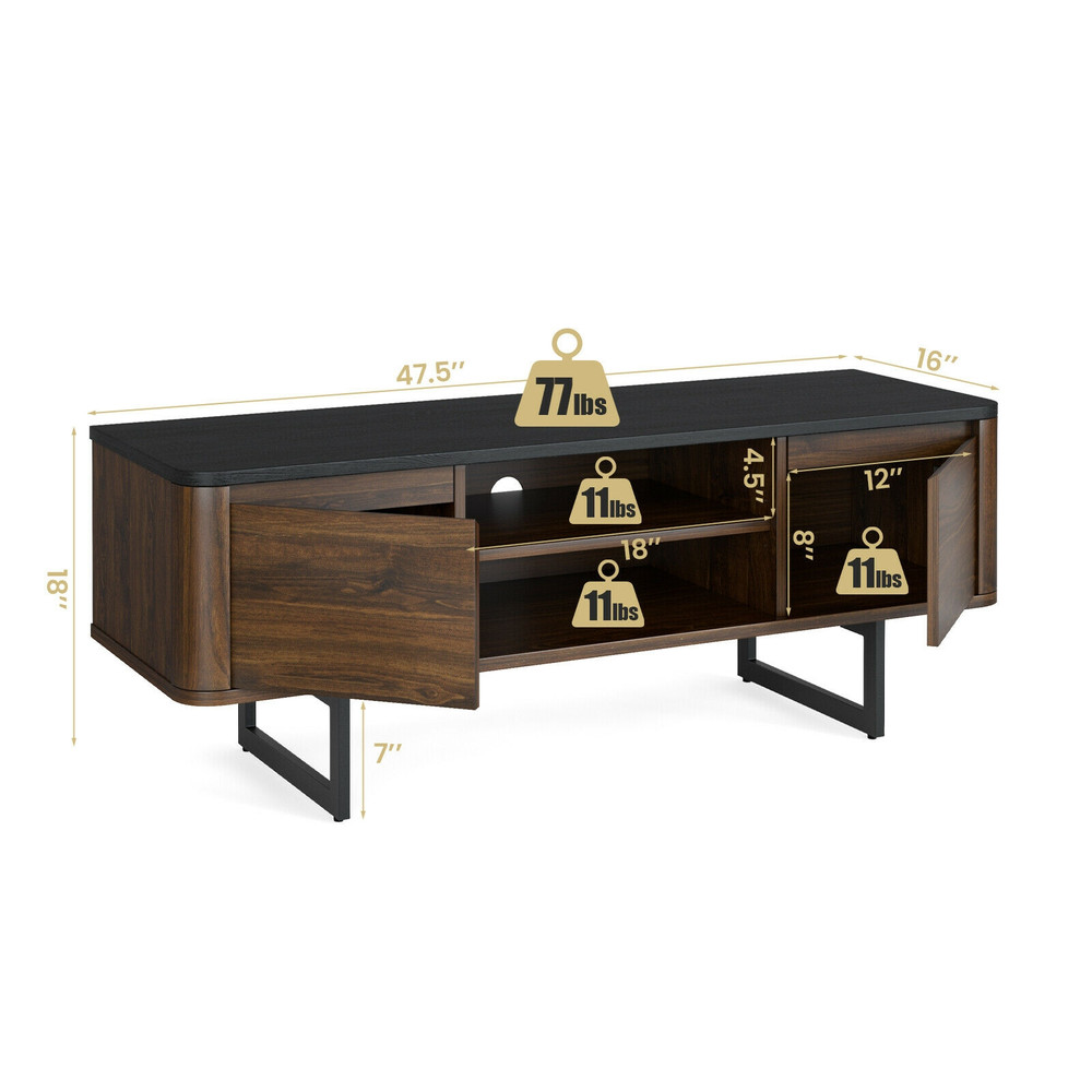 Wooden TV Stand with 2-Door Storage Cabinets, Holds TVs Up to 55 Inches