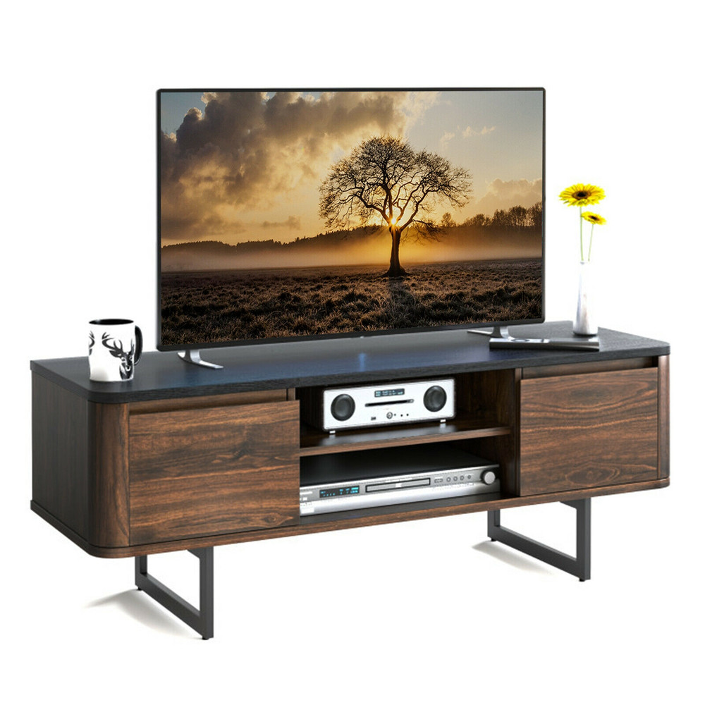 Wooden TV Stand with 2-Door Storage Cabinets, Holds TVs Up to 55 Inches