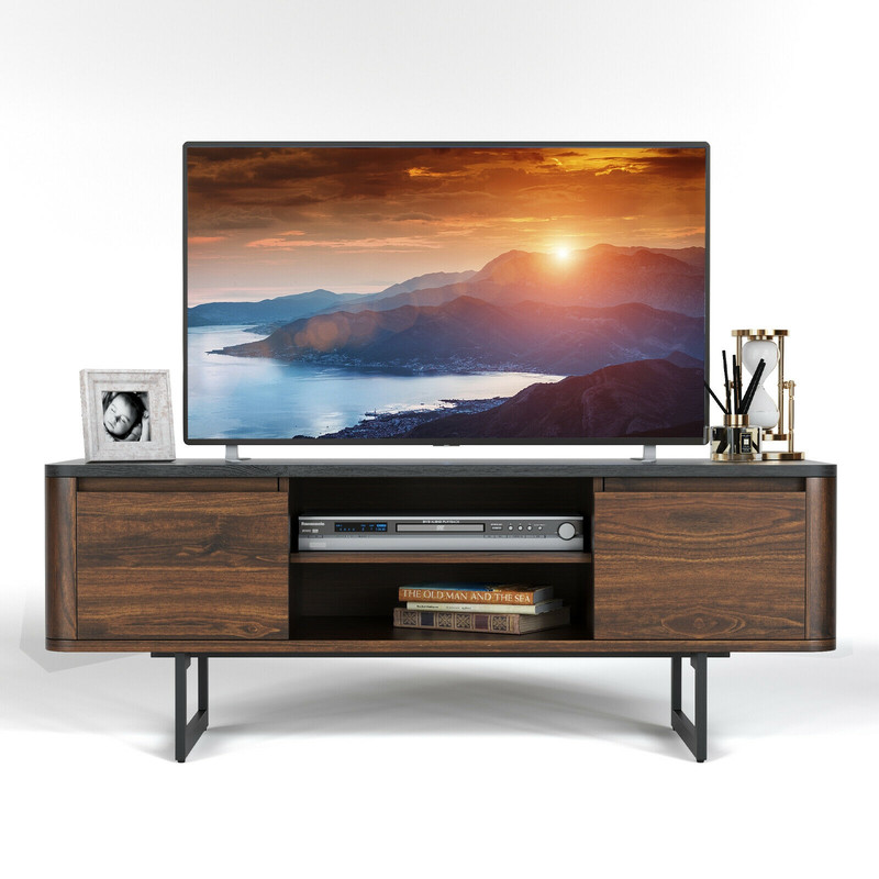 Wooden TV Stand with 2-Door Storage Cabinets, Holds TVs Up to 55 Inches