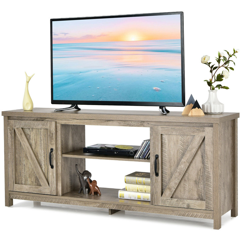 Rustic Barn Door TV Stand with Storage, 59-Inch Media Console for 65-Inch TVs