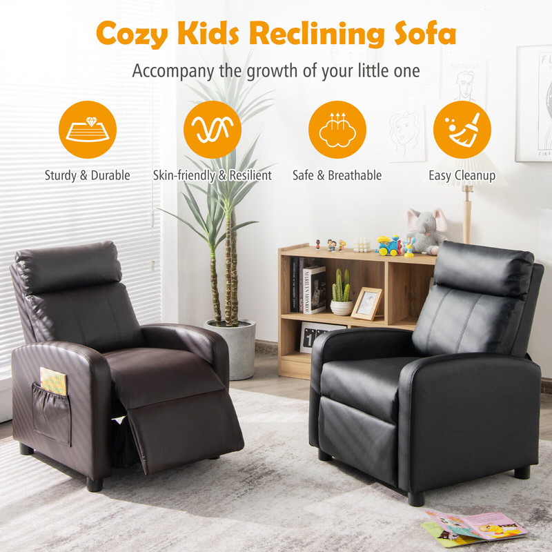 Ergonomic PU Leather Kids Recliner Lounge Sofa for Ages 3-12, Comfortable & Durable