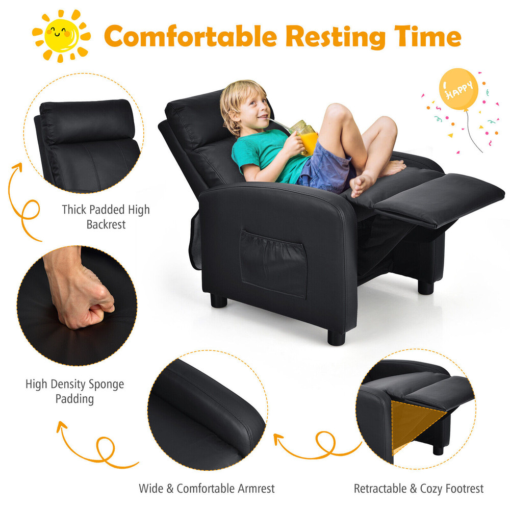 Ergonomic PU Leather Kids Recliner Lounge Sofa for Ages 3-12, Comfortable & Durable