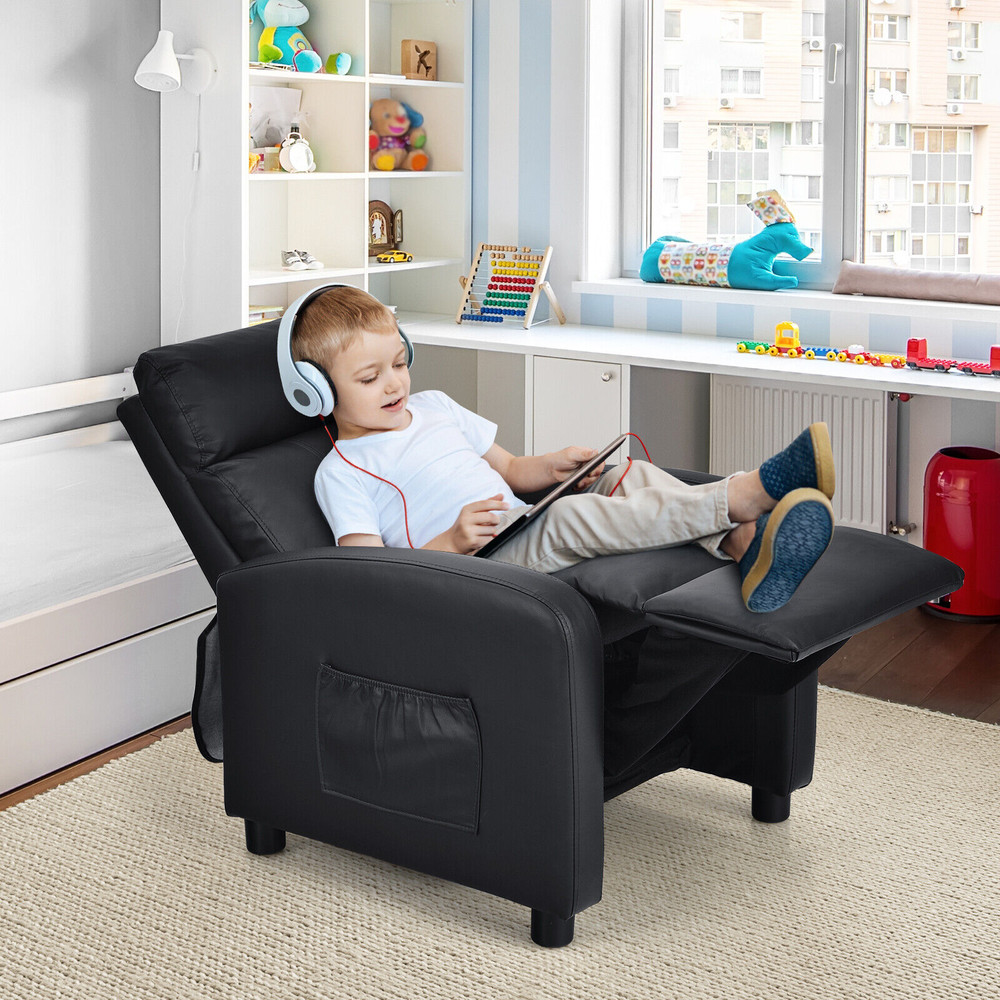 Ergonomic PU Leather Kids Recliner Lounge Sofa for Ages 3-12, Comfortable & Durable