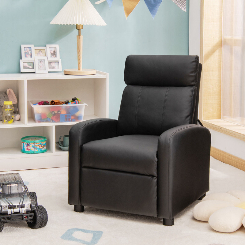 Ergonomic PU Leather Kids Recliner Lounge Sofa for Ages 3-12, Comfortable & Durable