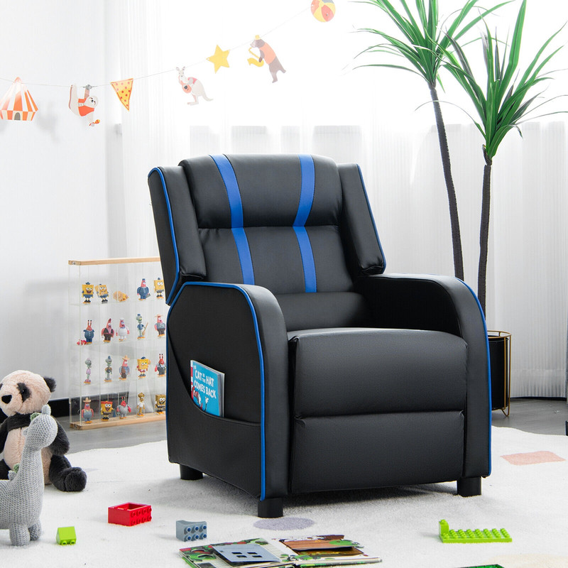 Soft Kids Recliner Chair With Storage Pockets  Foldable Footrest Comfortable Seating 0