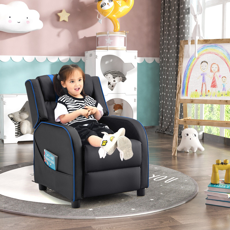 Soft Kids Recliner Chair With Storage Pockets  Foldable Footrest Comfortable Seating 1