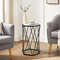 Hexagonal Accent End Table with Tempered Glass Top and Sturdy Metal Frame, Modern Small Side Table for Living Room