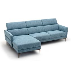 l-shaped sofa couch with adjustable headrests in blue, ultra-large chaise lounge for living room comfort