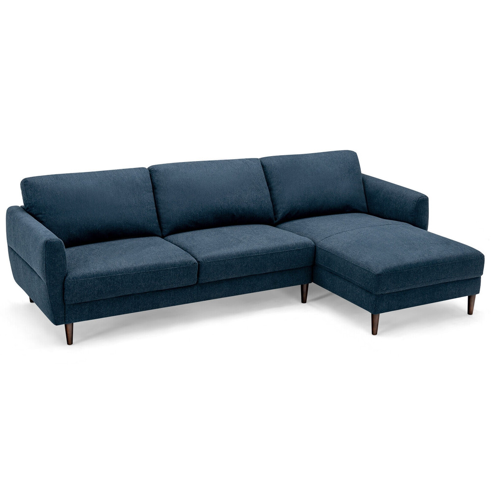 Modern Navy LShaped Fabric Sectional Sofa With Chaise Lounge And Solid Wood Legs Comfortable 3Seate 0