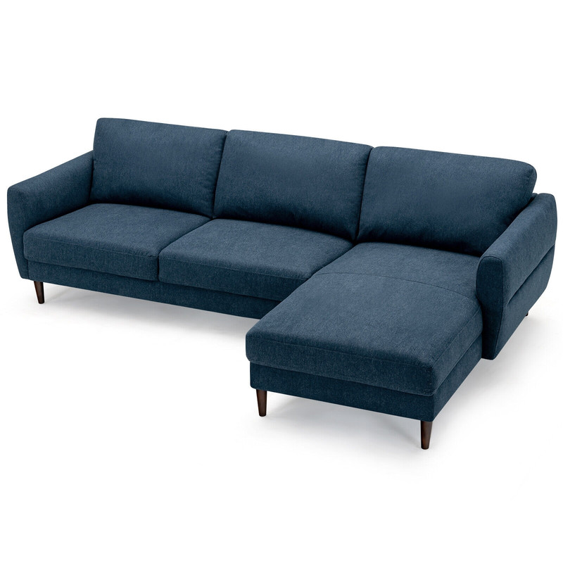 Modern Navy LShaped Fabric Sectional Sofa With Chaise Lounge And Solid Wood Legs Comfortable 3Seate 7