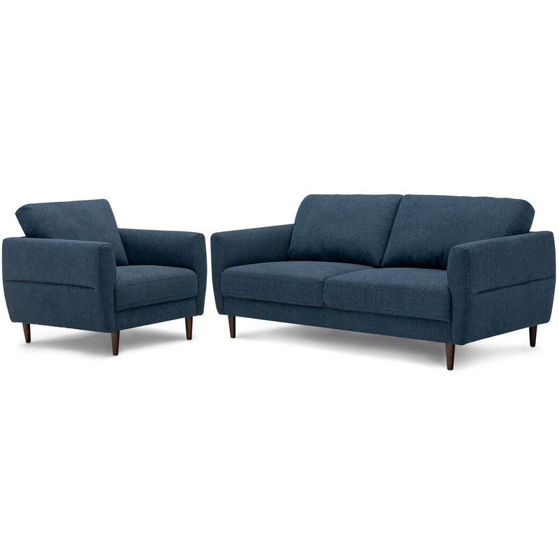 Modern Upholstered Sofa Set Navy Loveseat And Accent Chair With Removable Cushion Covers For Living 0