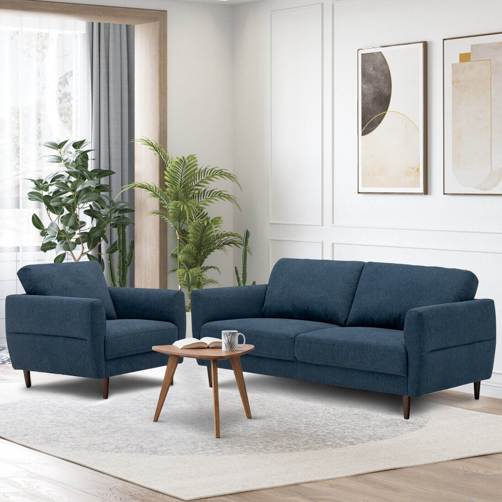 Modern Upholstered Sofa Set Navy Loveseat And Accent Chair With Removable Cushion Covers For Living 4