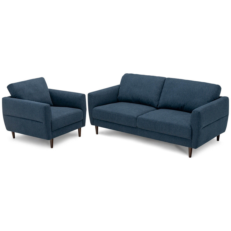 Modern Upholstered Sofa Set Navy Loveseat And Accent Chair With Removable Cushion Covers For Living 7