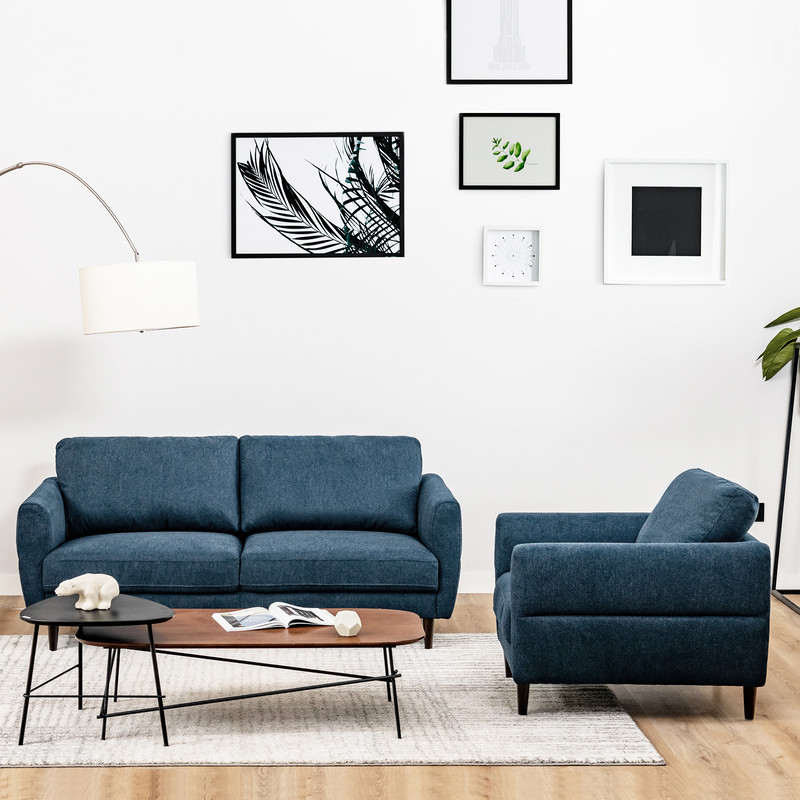 Modern Upholstered Accent Chair Single Sofa Armchair Navy Fabric Lounge Chair For Living Room Bedro 2