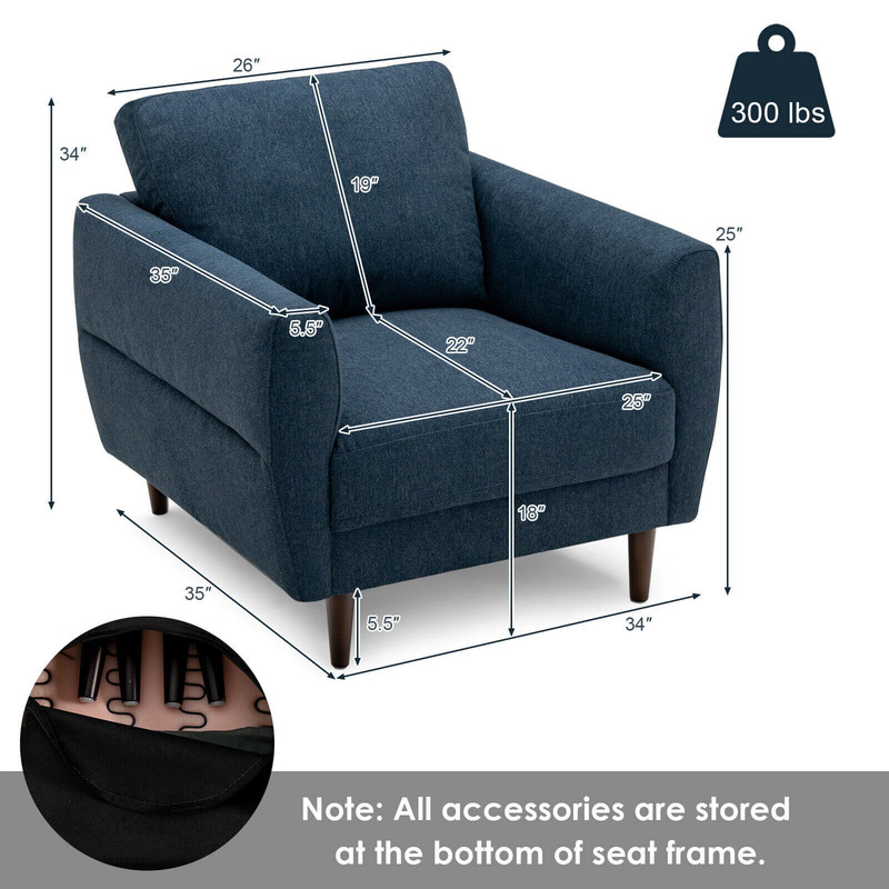 Modern Upholstered Accent Chair Single Sofa Armchair Navy Fabric Lounge Chair For Living Room Bedro 6