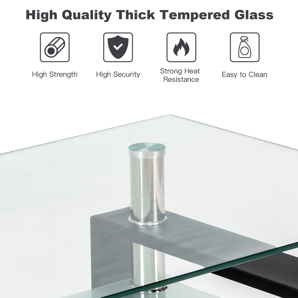 Modern Rectangle Glass Coffee Table With Metal Legs Black Tempered Glass Center Table For Living Ro 5