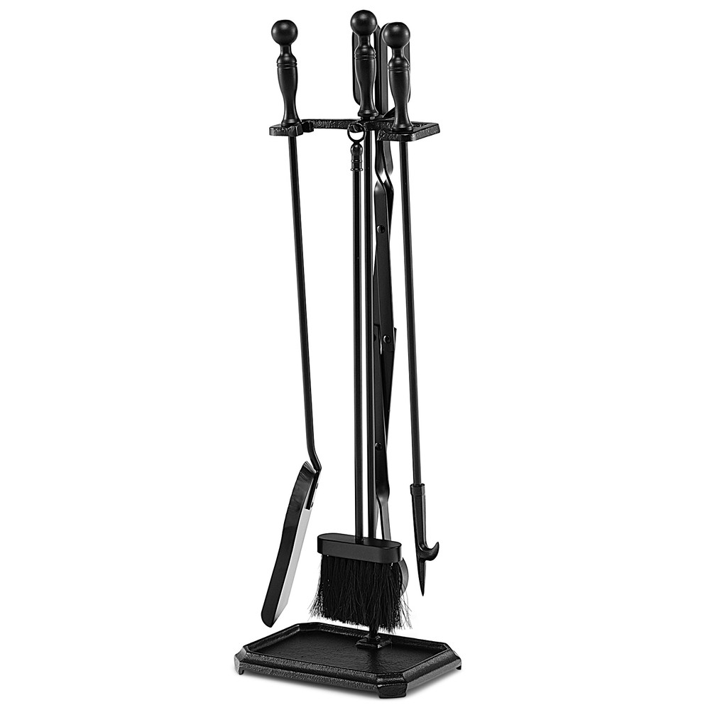 Fireplace Tool Set With Stand Black Iron Poker Tong Shovel Brush HeavyDuty Fire Pit Accessories 7