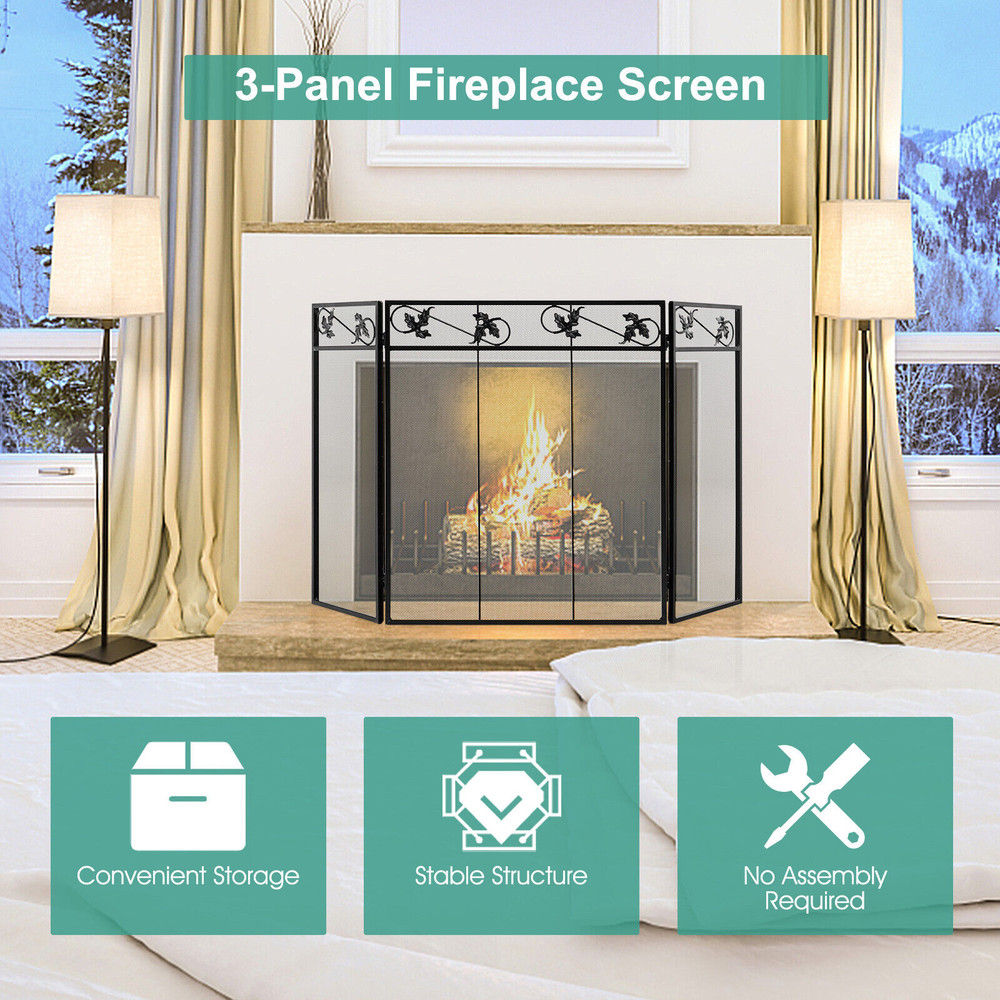 3Panel Fireplace Screen Decor Cover With Exquisite Pattern 5