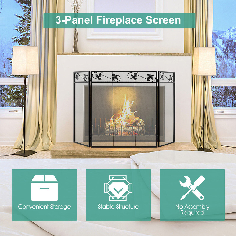 3Panel Fireplace Screen Decor Cover With Exquisite Pattern 5