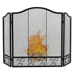 decorative panel fireplace screen spark guard, foldable fire pit mesh screen with steel frame for fireplace protection
