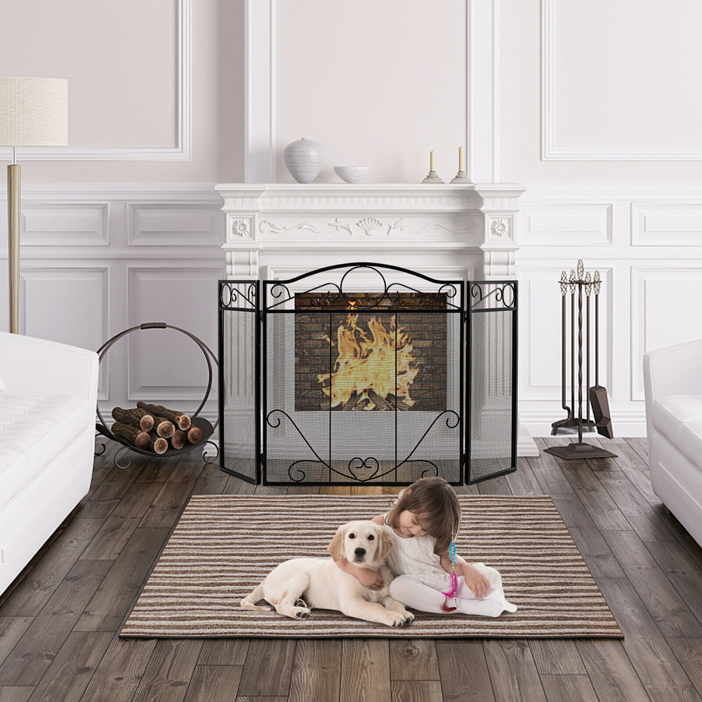 Decorative Fireplace Screen With Folded Fire Doors Freestanding Mesh Fire Guard For Home Fireplace 2