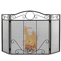 decorative fireplace screen with folded fire doors, freestanding mesh fire guard for home fireplace safety prevention