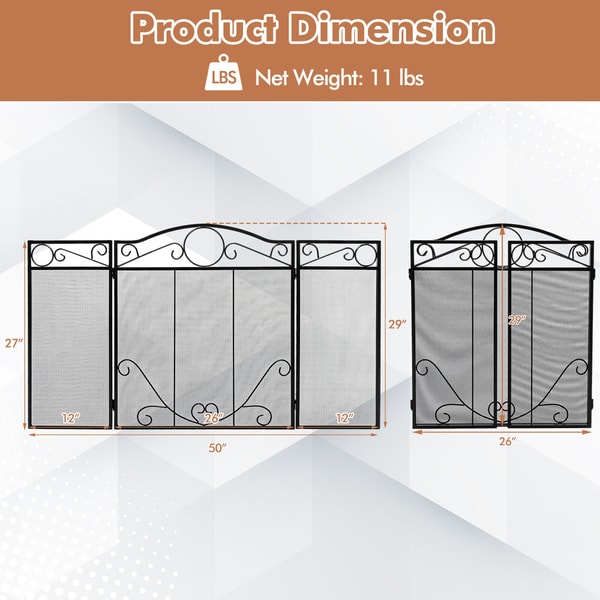 Decorative Fireplace Screen With Folded Fire Doors Freestanding Mesh Fire Guard For Home Fireplace 6