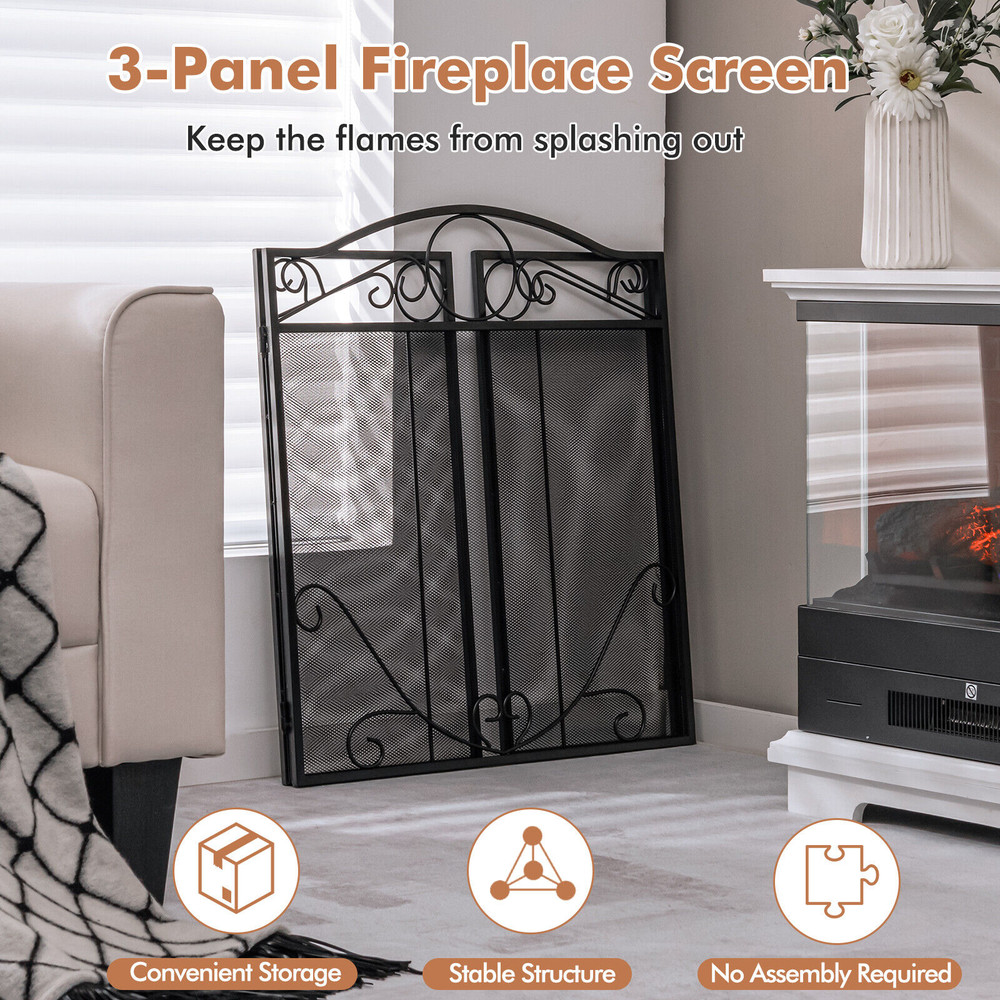 Decorative Fireplace Screen With Folded Fire Doors Freestanding Mesh Fire Guard For Home Fireplace 5