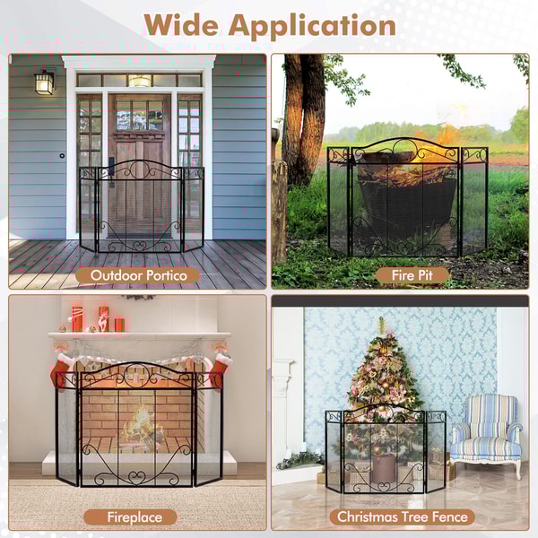 Decorative Fireplace Screen With Folded Fire Doors Freestanding Mesh Fire Guard For Home Fireplace 4