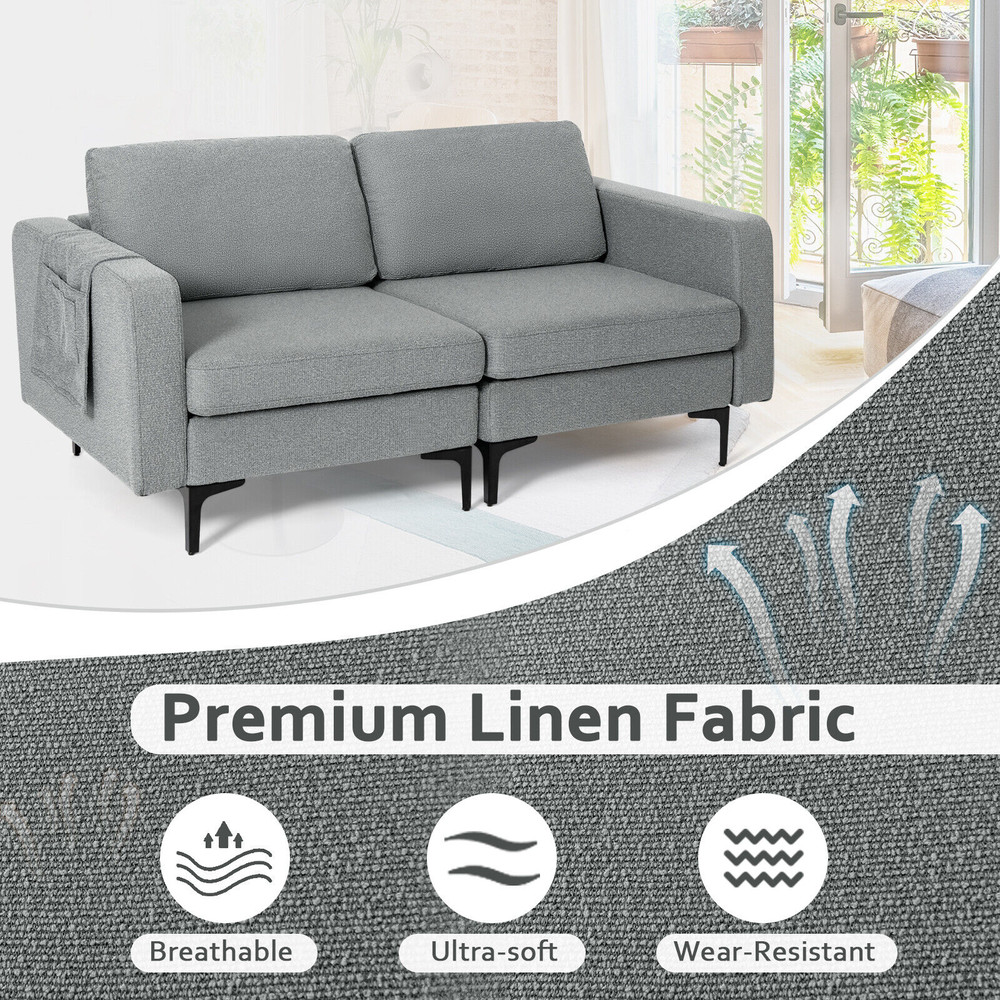 Modern Loveseat Sofa with Side Storage Pocket, Compact & Stylish Couch