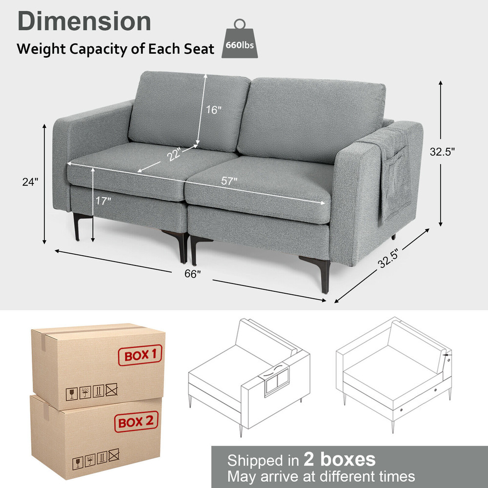 Modern Loveseat Sofa with Side Storage Pocket, Compact & Stylish Couch