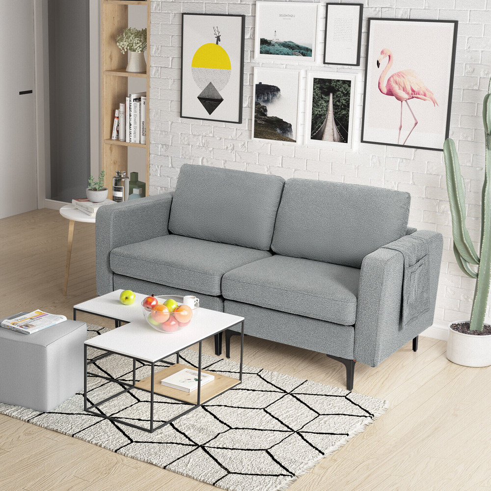 Modern Loveseat Sofa with Side Storage Pocket, Compact & Stylish Couch